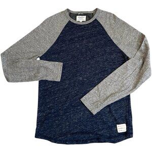 Lucky Brand Mens Sz M Ragland Long Sleeve Shirt Navy Grey Label Softest Knitwear